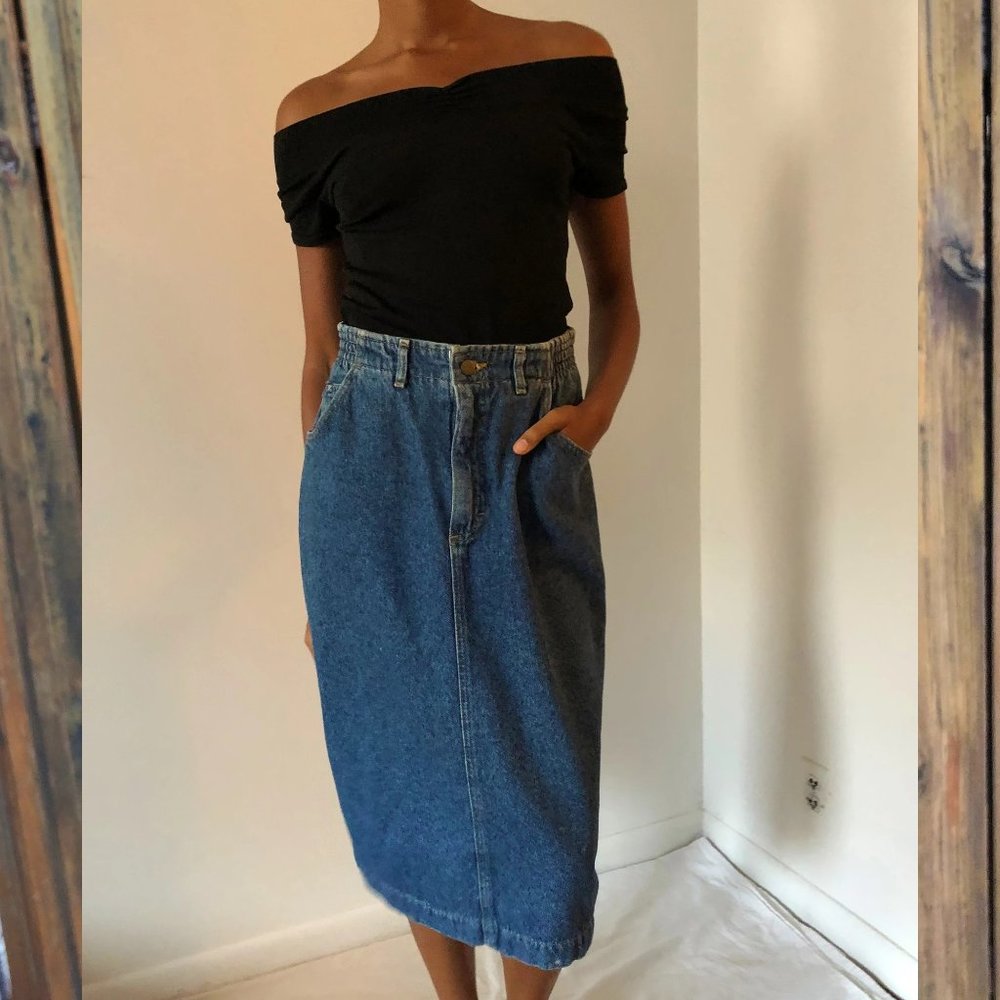 VTG Lee Calf Length Stonewashed Denim Skirt L-XL